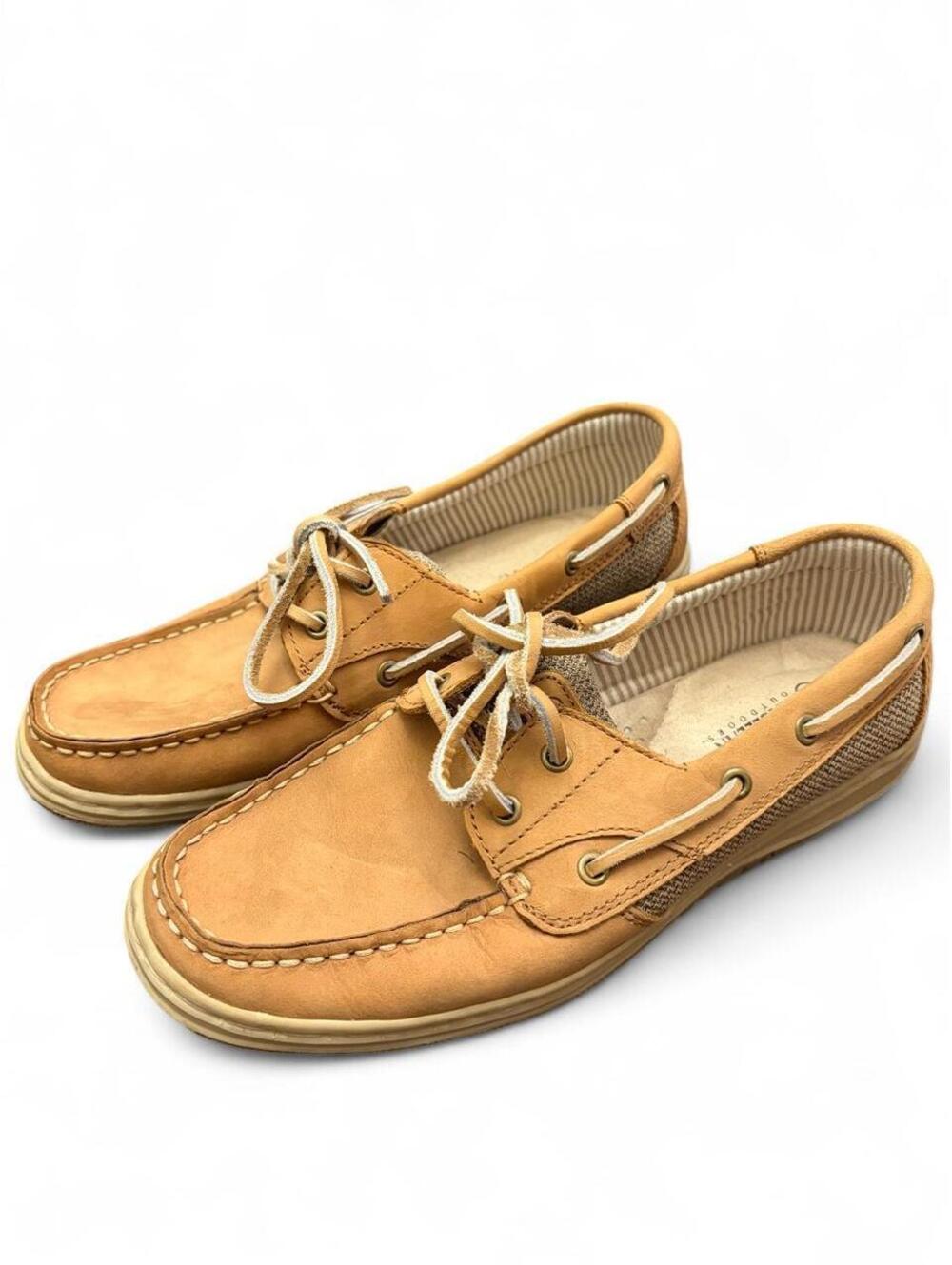 Magellan Outdoors Women's Leather Boat Shoes – Tan Deck Shoes – Size 8